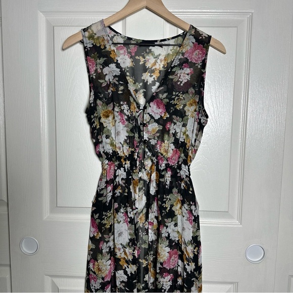 POETRY Medium Sheer Maxi Duster Chic Floral Tank  Summer Beach Bohemian Romantic - Picture 3 of 15